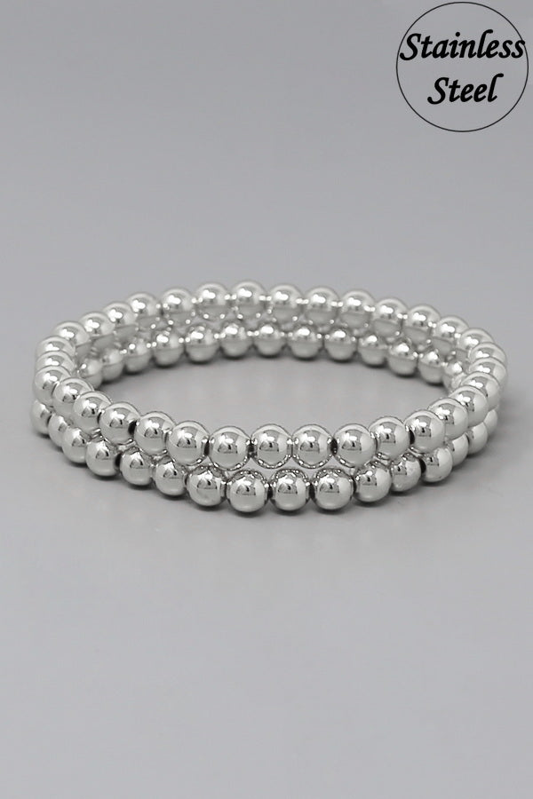 Aged Steel Bead with Stone and Buffalo Coin Stretch Bracelet
