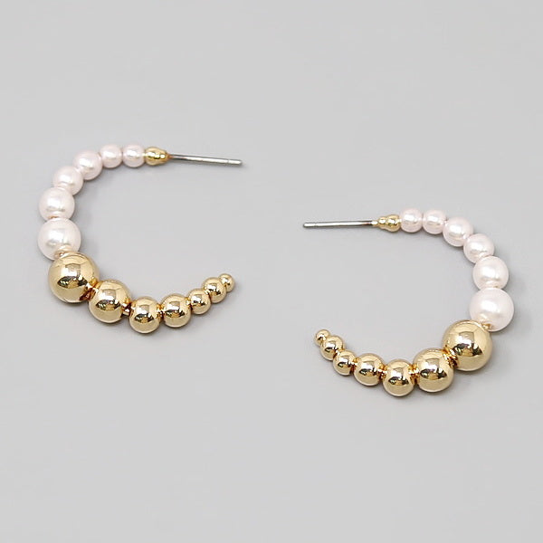Pearl & Metal Beaded Hoop Earrings US Jewelry House