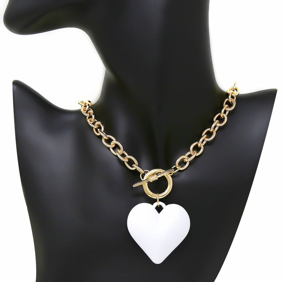 Puffed Heart Pendant Toggle Chain Necklace US Jewelry House