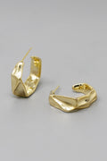 Crumpled Metal Hexagon Hoop Earrings - Gold