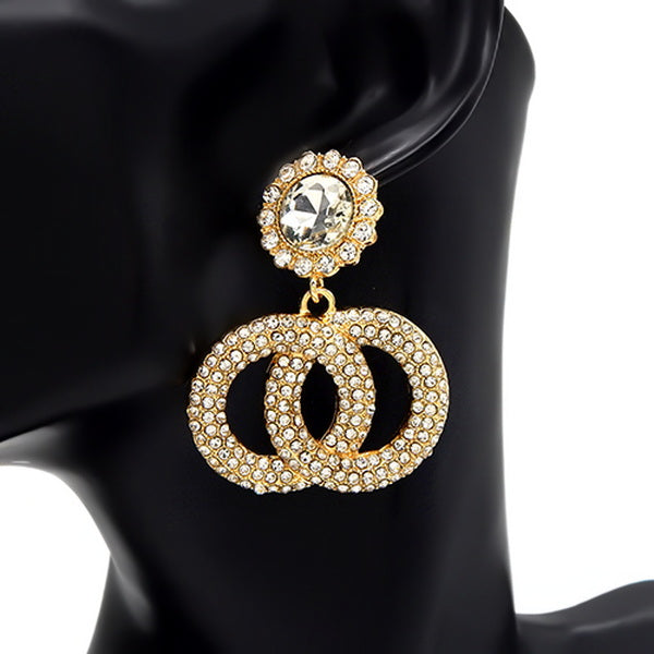 Chanel Earrings CC Logo Black Silver Rhinestone drop pearl