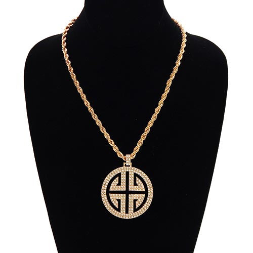 Rhinestone Greek Pattern Round Charm Rope Chain Necklace – US Jewelry House
