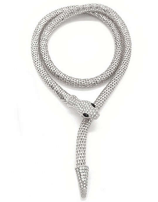 Rhinestone Embellished Snake Y Necklace - Main Image