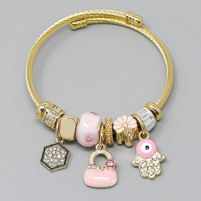 Hearts Multi-Charm Bangle Bracelet