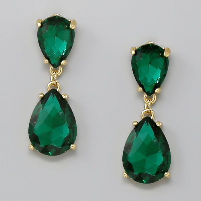 Long Green Crystal Dangle Drop Earrings | Always Chic | SilkFred US