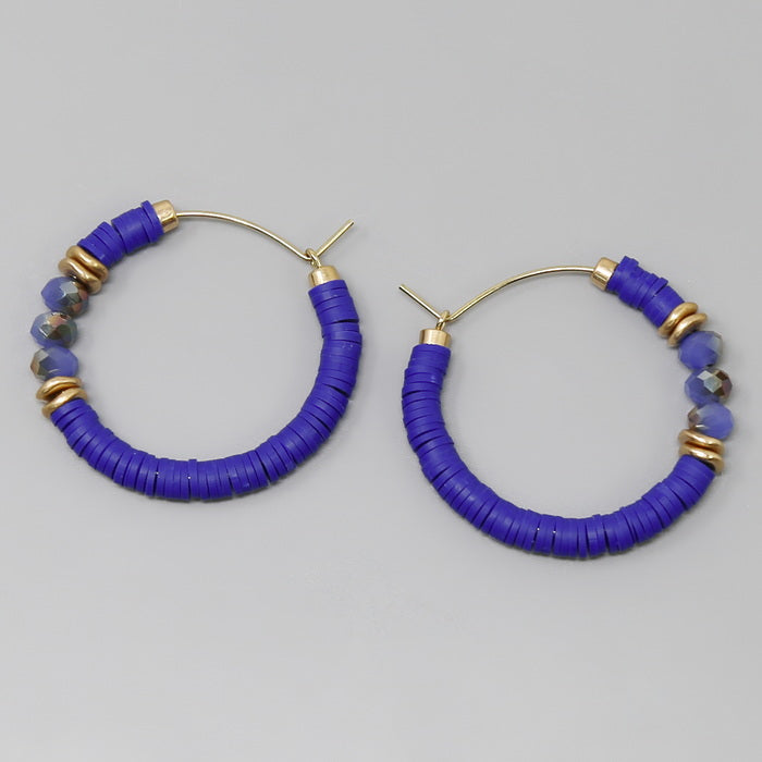 Clay Bead Hoop Earrings Glass Polymer Clay Disc Beaded Hoop