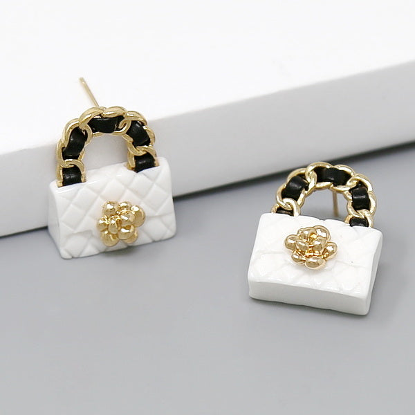 CHANEL Vintage Gold Black CC Flower Dangle Piercing Earrings