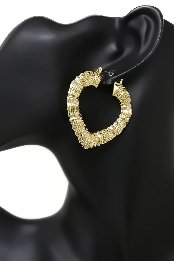 Heart Shape Bamboo Hoop Earrings (40 mm) - Main Image