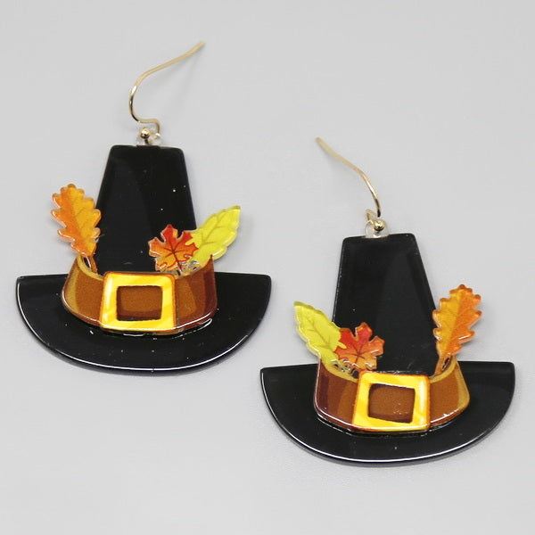 Fall Leaves Pilgrim Hat Acrylic Drop Earrings – US Jewelry House
