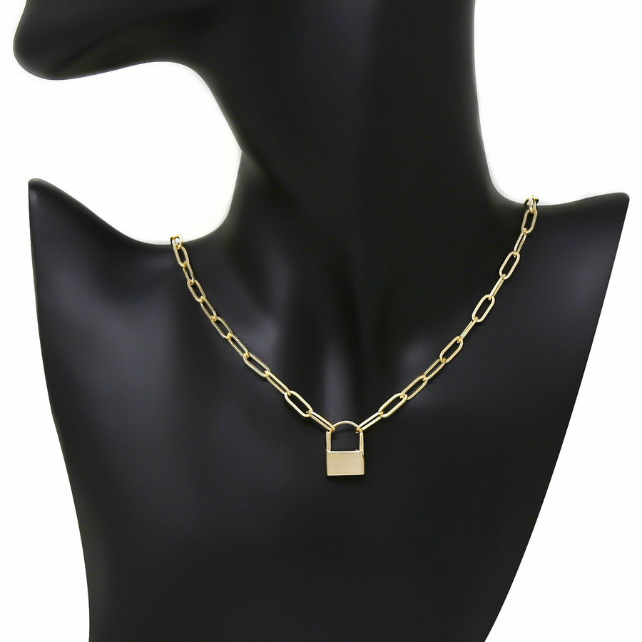 Lock Pendant Short Paperclip Chain Necklace