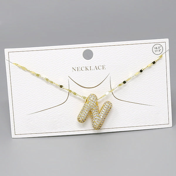 N♡ N CZ Pave Bubble Letter Pendant Short Necklace – US Jewelry