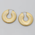 Ribbed Metal Puffed Hoop Earrings - Gold