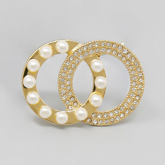 Pearl & Glass Stone Embellished Interlocked Circle Brooch – US Jewelry House
