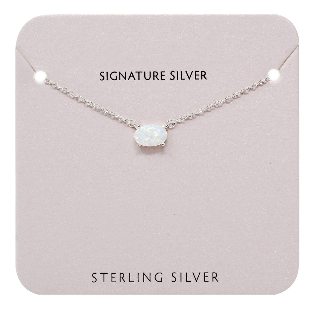Opal Stone Pendant Sterling Silver Chain Necklace
