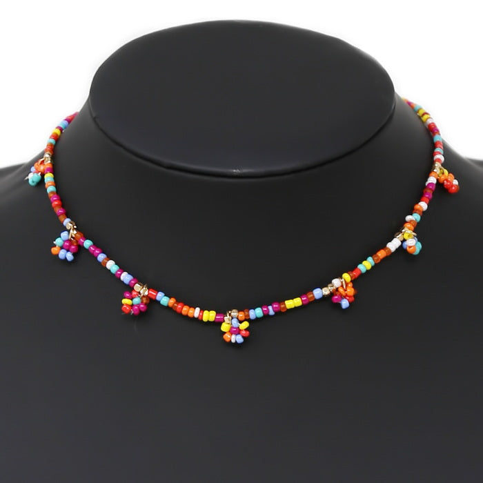 Rainbow beaded daisy chain necklace, Colorful seed bead choker, Trendy  necklace | eBay