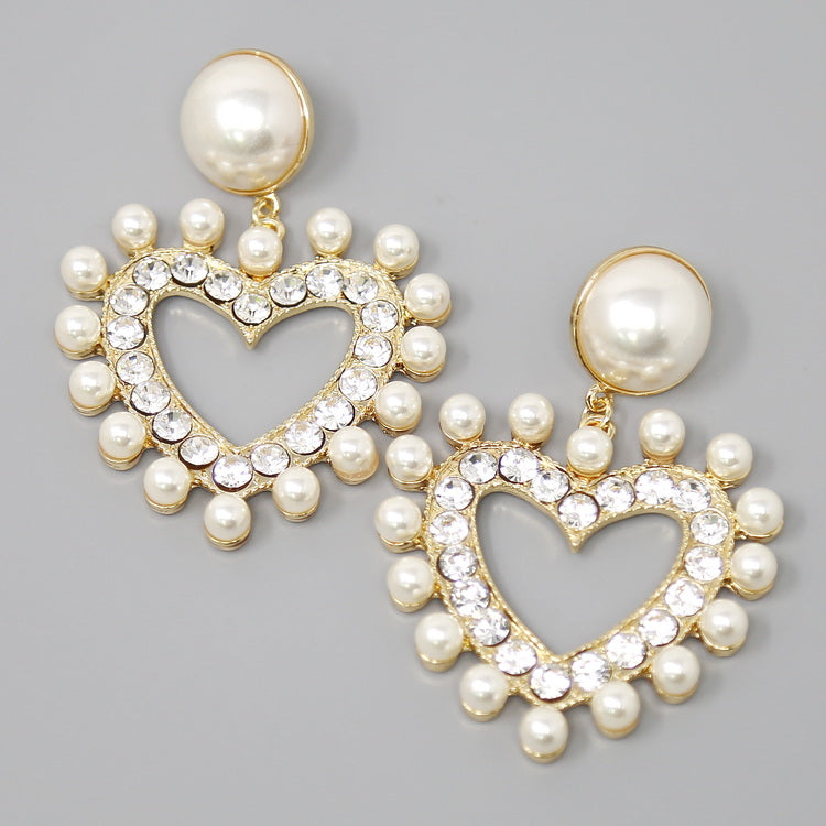 Heart Shape Glass And Pearl Hoop Drop Earrings – US Jewelry House