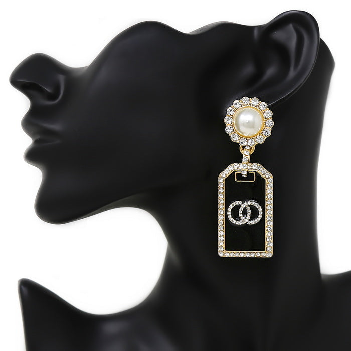 CHANEL, Jewelry, Chanel Cc Logo Tags Drop Earrings Metal With Enamel Black