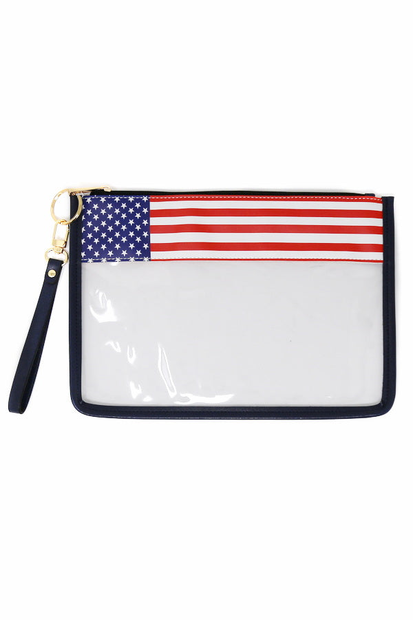 American Flag Print Transparent Wristlet Bag US Jewelry House