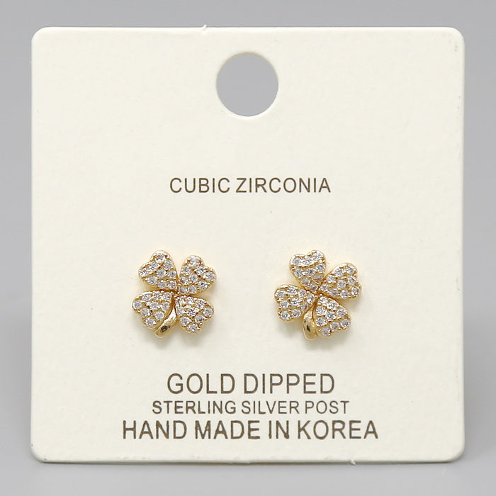 CZ Pave Clover Shape Gold Dipped Stud Earrings – US Jewelry House