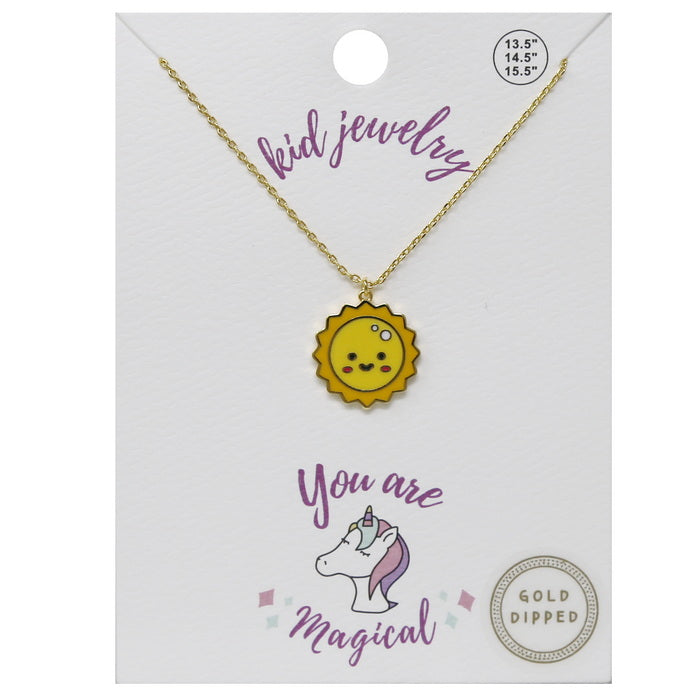 Sun And Could Enamel Pendant Gold Dipped Kids Necklace – US