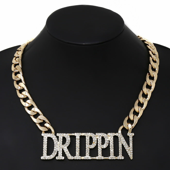 DRIPPIN Glass Stone Pave Letter Plate Chunky Chain Necklace – US ...