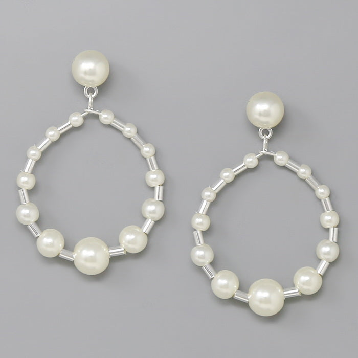 Pearl Beaded Hoop Drop Earrings