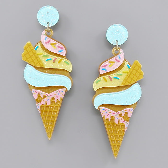 Ice Cream Cone Acrylic Earrings