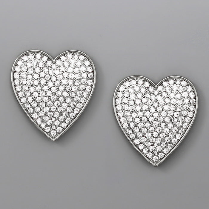 White and Black Heart Rhinestones Post Earrings