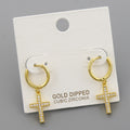 Cubic Zirconia Pave Cross Mini Hoop Earrings - Gold Clear