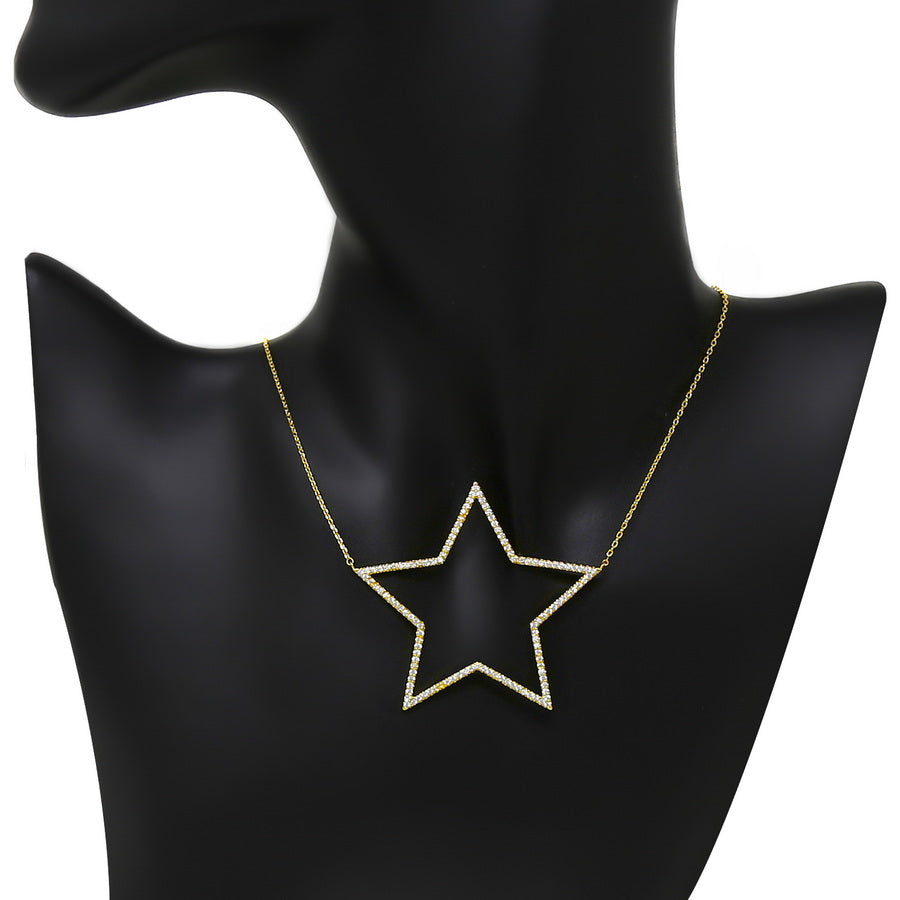 Star CZ Pave Pendant Gold Dipped Chain Necklace US Jewelry House