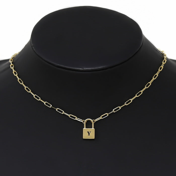 Y Initial Lock Pendant Short Necklace – US Jewelry House