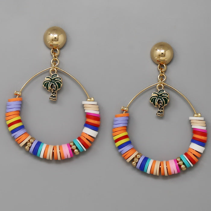 Palm Tree Charm Beaded Hoop Earrings