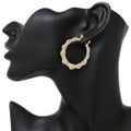 Rhinestone Pave Bamboo Hoop Earrings - Gold Clear